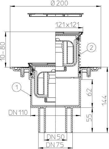 HL 310NPr-3000.3 Трап с сухим сифоном решетка HL037.11E латунь DN50/75/110