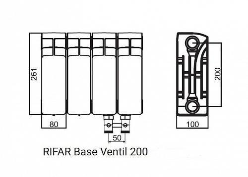 Rifar Base Ventil 200 08 секции биметаллический радиатор с нижним правым подключением