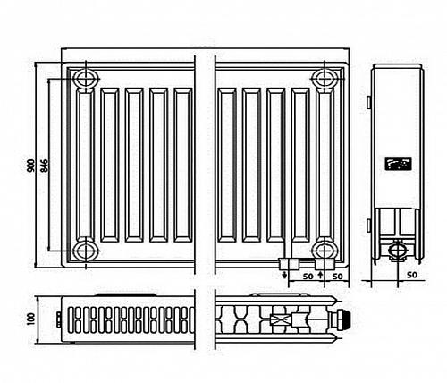 Kermi FTV 22 900x600 панельный радиатор с нижним подключением