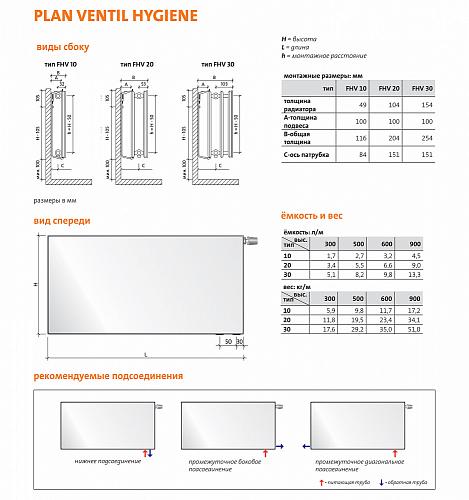 Purmo Plan Ventil Hygiene FHV20 900x2300 стальной панельный радиатор с нижним подключением