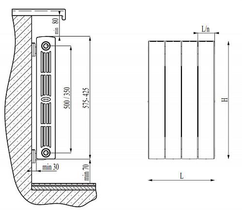 Rifar Supremo Ventil 350 10 секции антрацит биметаллический радиатор с нижним подключением