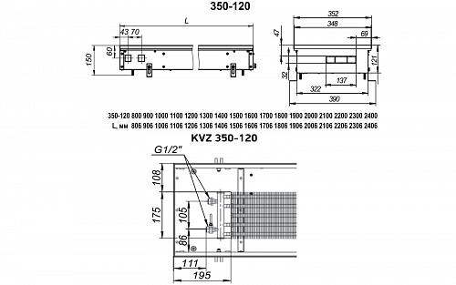 Techno Usual 350-120-3600 KVZ Внутрипольный конвектор с естественной конвекцией