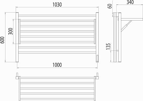 Terminus Горизонт П8 1000х600 КС черный муар матовый Электрический полотенцесушитель