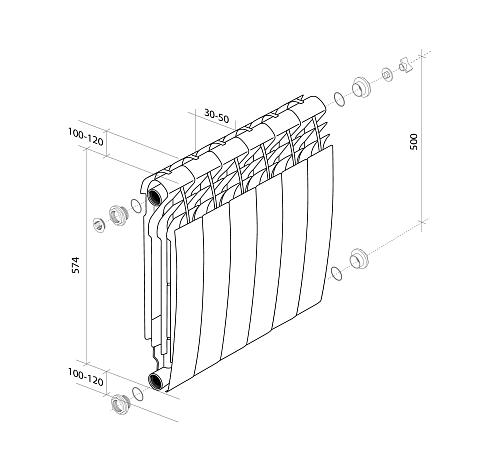 Royal Thermo Biliner 500 Bianco Traffico 2 секции БиМеталлический радиатор 