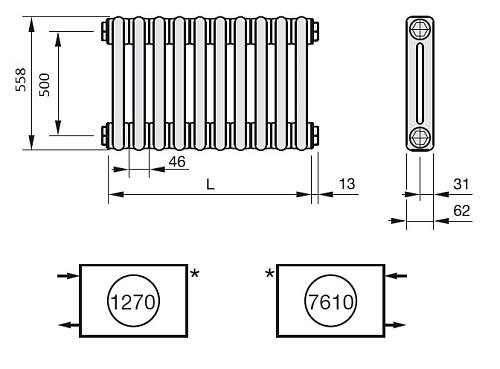 Zehnder Charleston 2056/16 секций №1270 3/4" RAL 9016 боковое подключение