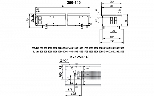 Techno Usual 250-140-3200 KVZ Внутрипольный конвектор с естественной конвекцией