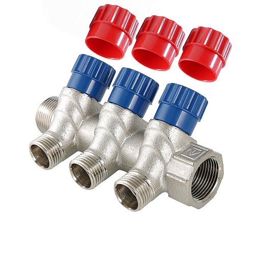 Valtec 1", 3 х 1/2" Коллектор 3 вых. с регулирующими вентилями и наружной резьбой (плоское уплотнение)