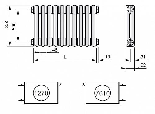 Zehnder Charleston 2056/22 секций №1270 3/4" RAL 9016 боковое подключение