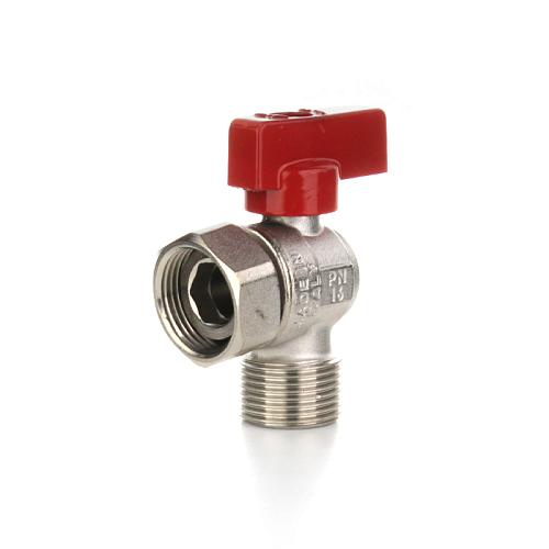 Elsen Кран шаровой угловой НВ 3/4" - 3/4", ручка - флажок красная, с накидной гайкой