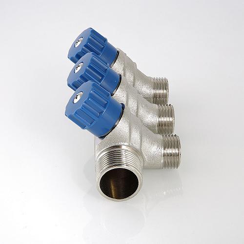 Valtec 1", 4 х 1/2" Коллектор 4 вых. с регулирующими вентилями и наружной резьбой (плоское уплотнение)