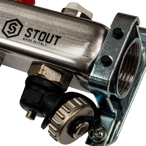 SMS 0927 000006 STOUT Коллектор из нержавеющей стали с расходомерами клапаном вып. воздуха и сливом 6 вых.