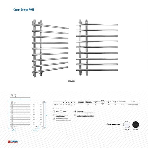 Energy Rose 800x600 черный матовый Водяной полотенцесушитель