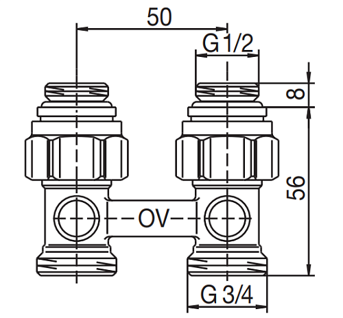 Oventrop Multiflex F ZB 1/2"HPx3/4"HP Узел нижнего подключения прямой